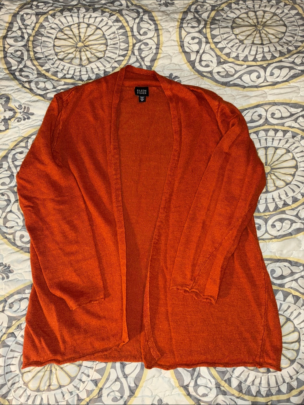 Eileen Fisher Linen Open Front Cardigan Orange Size Medium
